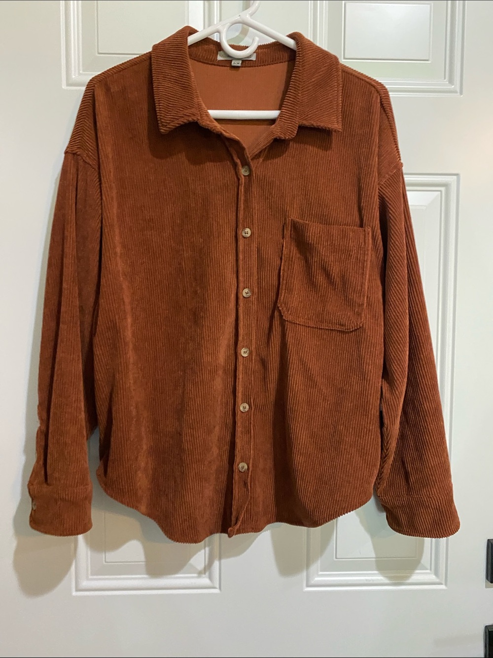 Rust Corduroy Button-Down Shirt Jacket